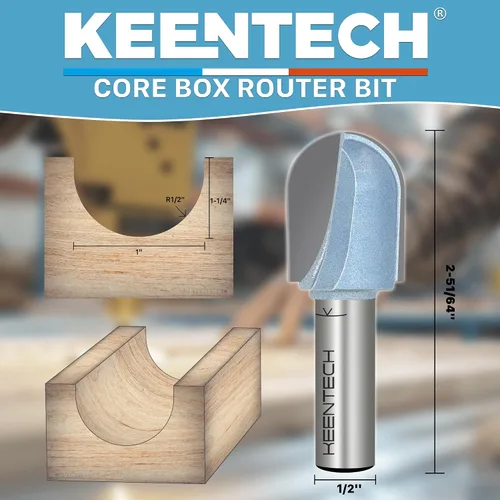 Vista 2 de KEENTECH Broca para enrutador de caja de núcleo, vástago de 1/2 pulgada para carpintería, punta de carburo de grado industrial, 1 pulgada