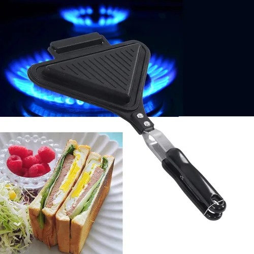 Vista 5 de Sartén para sándwich, sandwichera de aleación de aluminio, antiadherente doble cara Panini Maker para pasteles, pan.