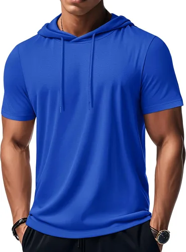 Vista 49 de MAGCOMSEN Sudadera con capucha de algodón de manga corta para hombre, sudadera ligera con capucha