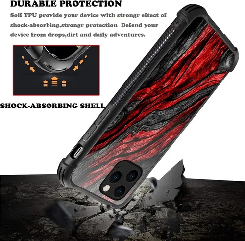 Vista 4 de CARLOCA Funda compatible con iPhone 13 Pro Max, diseño gráfico de identidad de grano de madera negra y roja, a prueba de golpes, antiarañazos