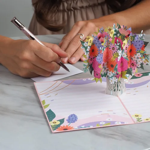 Vista 5 de Paper Love Carta desplegable 3D, arreglo floral, día de la madre, para todas las ocasiones, funda de 5 x 7 pulgadas, incluye sobre y etiqueta de nota