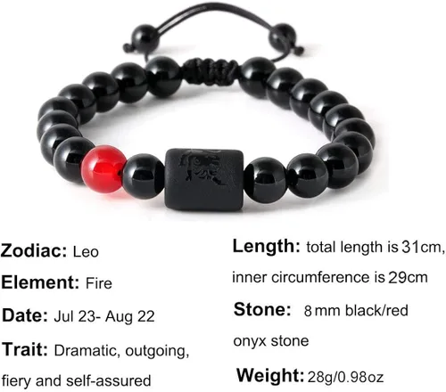 Vista 3 de Pulsera con signos del zodiaco para hombres y mujeres, 0.315in, piedra de ónice negra natural, constelación, horóscopo trenzado, pulseras de cuentas