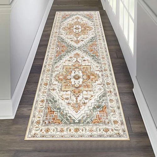 Vista 39 de Pauwer Alfombra vintage de flores 2 x 3 pulgadas, estilo envejecido, antideslizante, de pelo bajo, tapete para entrada, interior, pequeña, retro
