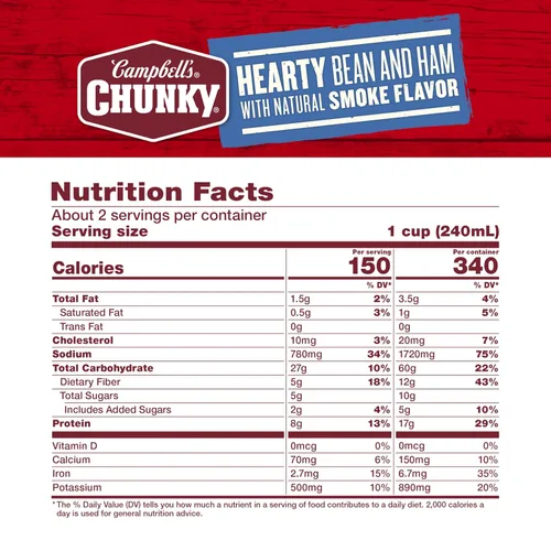 Vista 2 de Sopa Campbell’s Chunky, sopa de frijoles con jamón, lata de 19 Oz