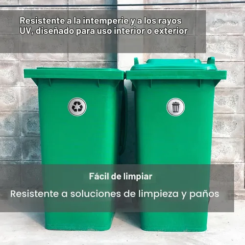 Vista 3 de Juego de 2 calcomanías para botes de basura, resistentes a la intemperie Calcomanías de vinilo impermeables para contenedores de reciclaje y cubos