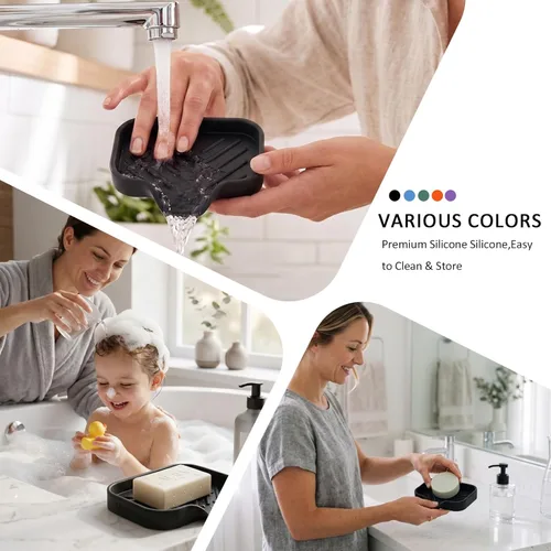 Vista 4 de MicoYang Jaboneras de Baño de Silicona con Boquilla de Drenaje - Organizador de Fregadero de Baño y Cocina, Soporte para Esponja, Bandeja de Jabón