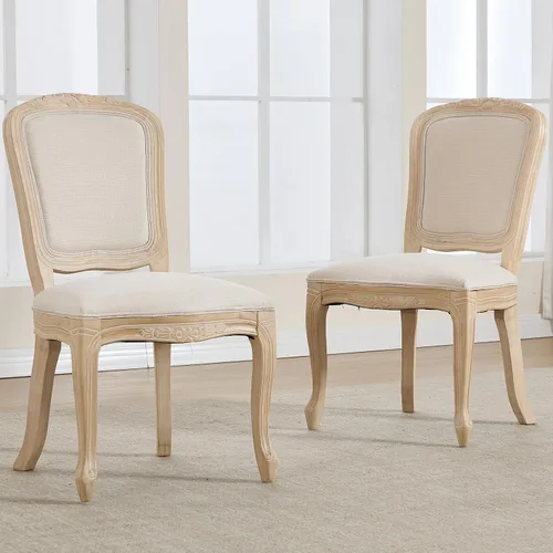 Vista 16 de Kmax Sillas de comedor estilo granja, patas de madera marrón, elegantes sillas de cocina copetudas, sillas de dormitorio francesas desgastadas