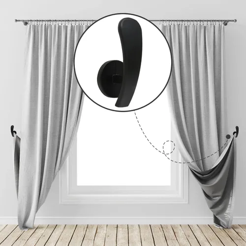 Vista 6 de Paquete de 2 ganchos negros para alzapaños de cortina, ganchos de sujeción para cortina para montaje en pared, ganchos decorativos para cortinas
