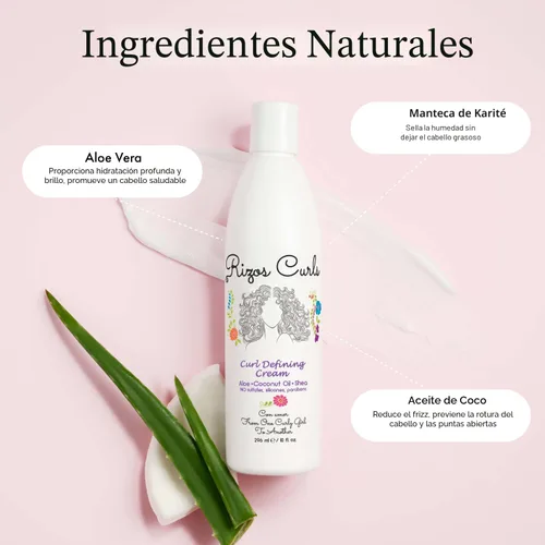 Vista 3 de Rizos Curls Crema definidora de rizos para cabello ondulado, rizado y enrollado – Control de encrespamiento, define, suaviza, hidrata, añade brillo