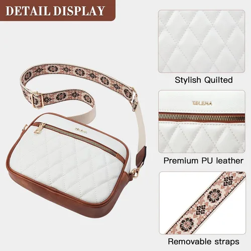 Vista 7 de Telena Crossbody bags for Women Trendy Quilted Crossbody Bag Faux Leather Purse with Wide Strap