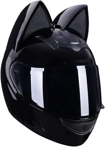Vista 15 de Casco de locomotora con orejas de gato con certificación DOT, cómodo casco modular de cara completa para motocicleta, casco personalizado para Negro