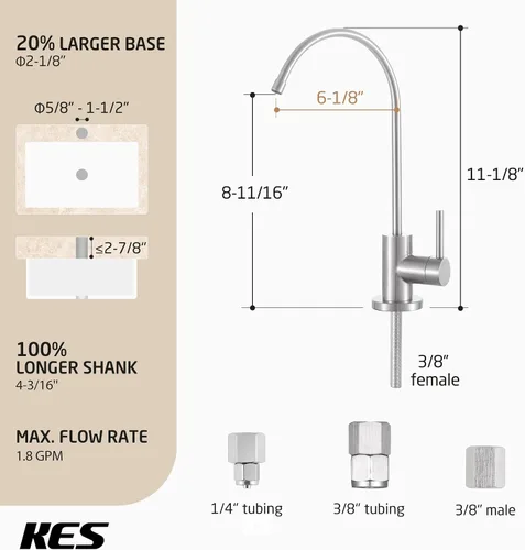 Vista 9 de KES Grifo de agua de ósmosis inversa de acero inoxidable 18/8 sin plomo certificado por NSF para fregadero de cocina, grifo de filtro de agua que se