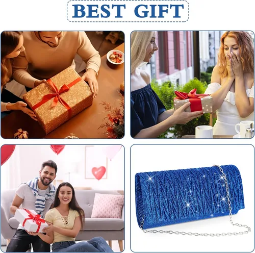 Vista 7 de Giantree Bolso de noche para mujer, bolso de mano plisado con cadena desmontable para baile de graduación, boda, compromiso