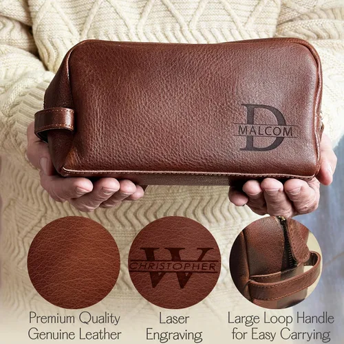 Vista 4 de Danique Jewelry Bolsa de aseo de cuero 100% genuino personalizada para hombres • Bolsa de viaje para artículos de aseo para hombres • Artículos