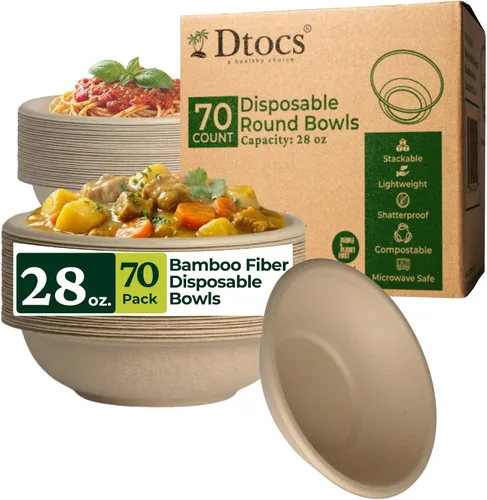 Vista 11 de Dtocs Cuencos desechables de fibra de bambú – 12 onzas, paquete de 200 Cuenco pequeño biodegradable ecológico Cuenco de bagazo apto