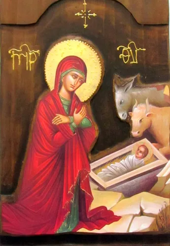 Vista 2 de Icono de madera griego ortodoxo de madera del Génesis de Jesucristo / K4