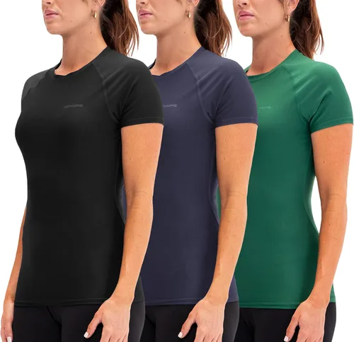 Vista 12 de DEVOPS - Paquete de 3 camisetas de compresión para mujer, de manga corta, con ajuste seco, para correr, atléticas, camisetas de entrenamiento