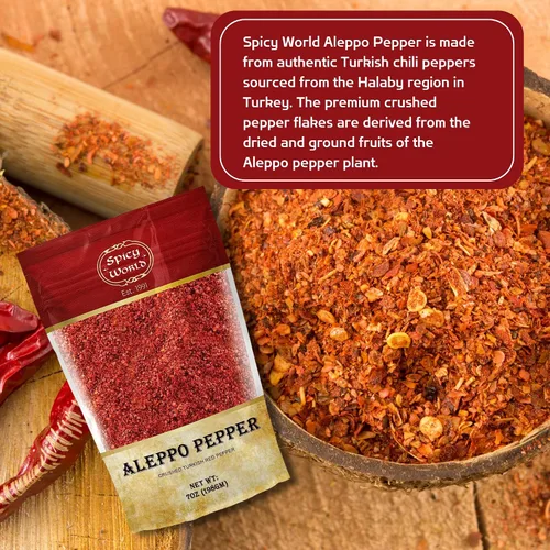 Vista 3 de Spicy World Aleppo Pepper Flakes 7 onzas Auténtica especia de chile turco para un calor y sabor exquisitos Chili picado premium de la región