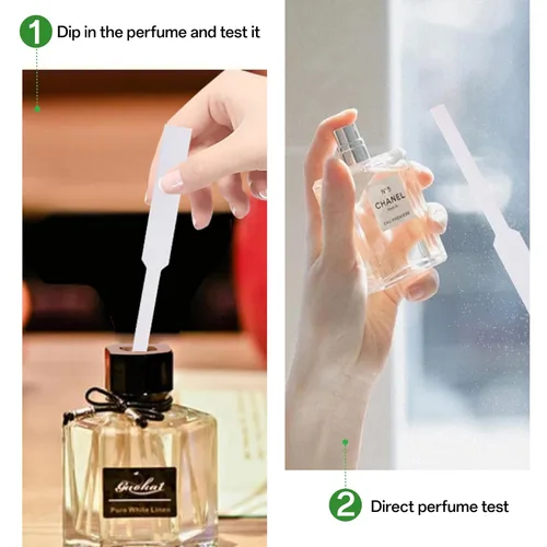 Vista 3 de 500 tiras probadoras de perfume, tiras de prueba de fragancias desechables, hechas de papel absorbente grueso, ideal como tiras de prueba