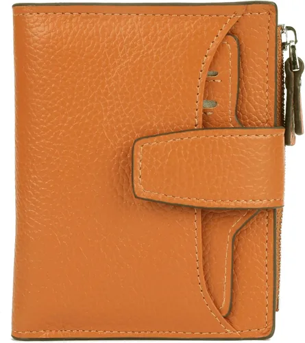 Vista 7 de Cartera de cuero con bloqueo RFID para mujer, pequeña, compacta, doble cremallera, con ventana para identificación Lichee Negro