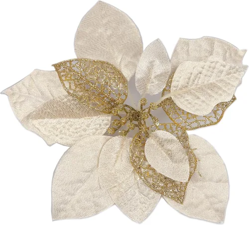 Vista 16 de YYCRAFT 12 flores artificiales de seda brillante con purpurina para decoración de árbol de Navidad (plata, 8 pulgadas)