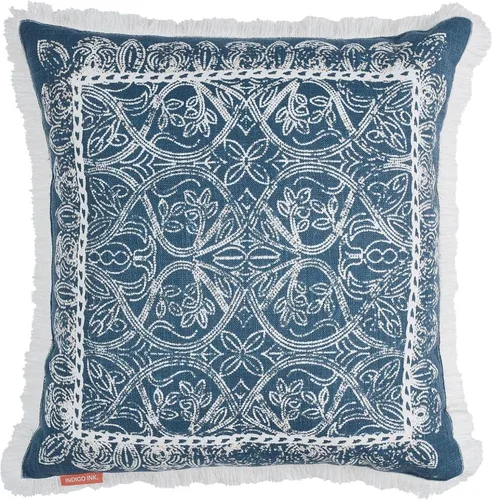 Vista 14 de Indigo Ink - Almohadas decorativas para sofá o cama, decoración bohemia del hogar, almohada redonda de algodón de 20 x 20 pulgadas con borlas