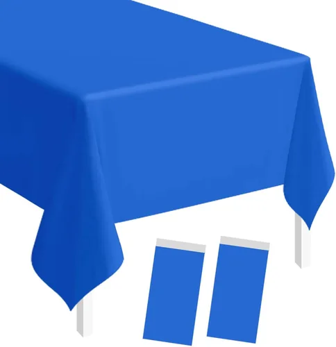 Vista 23 de SietDESEO - Paquete de 2 manteles a cuadros azul y blanco, 54 x 108 pulgadas, mantel premium desechable de plástico para picnic, diseño gingham