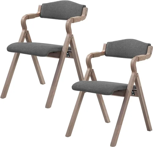 Vista 12 de 2-Pack Folding Chairs with Cushion, Farmhouse Folding Dining Chairs, Linen Padded Foldable Chairs for Dining Room, Parties, Office(Beige)