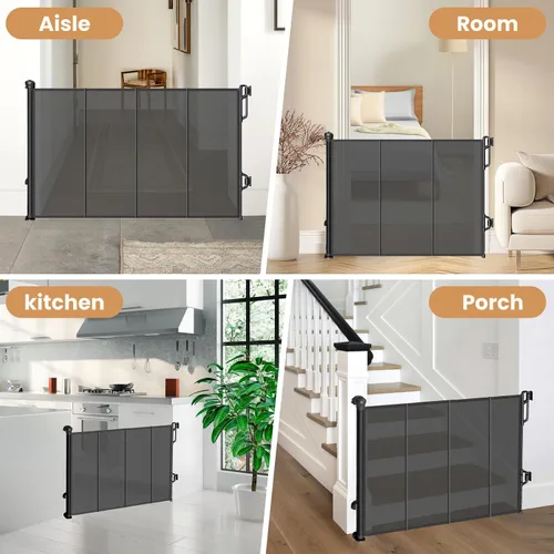 Vista 6 de Spaceany Puerta retráctil reforzada para bebés o puerta de malla para perros, fácil de usar para escaleras, puertas, pasillos, interiores