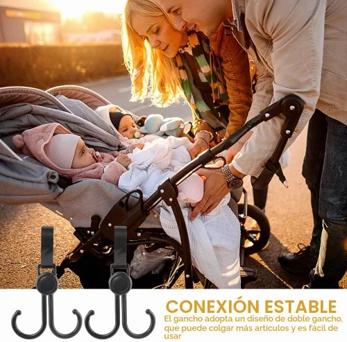 Vista 7 de Conector de cochecito de 3 piezas con 2 ganchos para cochecito, conector para niños pequeños, longitud ajustable de liberación rápida con gancho