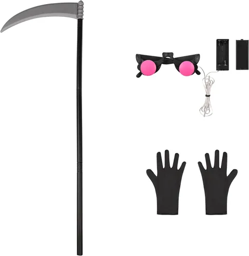Vista 3 de Doxrmuru Disfraz de la parca para niños, disfraz de Halloween con ojos rojos iluminados