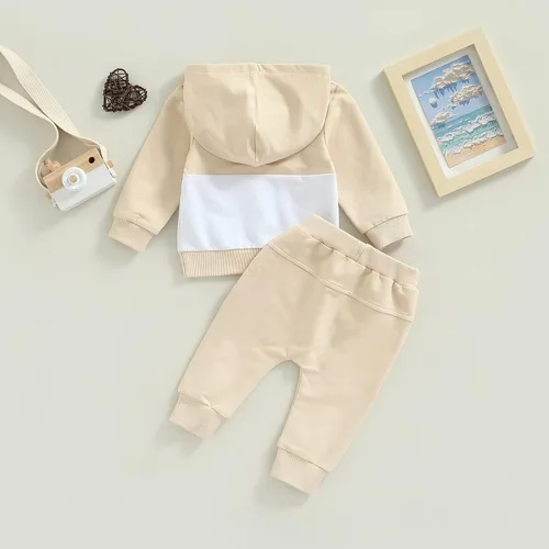 Vista 3 de Conjunto de ropa para niños pequeños, sudadera de retazos, manga larga, pantalones sólidos, para otoño e invierno