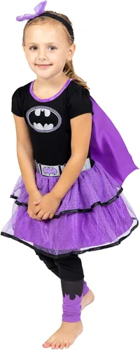 Vista 2 de WARNER BROS Disfraz de Supergirl de la Liga de la Justicia, disfraz de Batgirl, leggings, capa y diadema, 4 piezas, para recién nacido a niño grande
