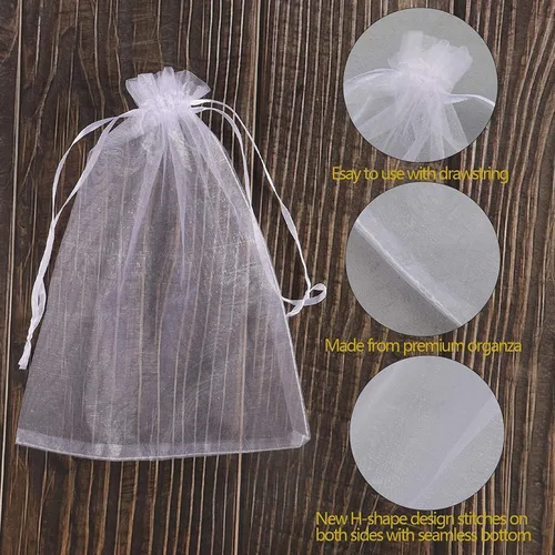 Vista 2 de YunKo - 50 bolsas de organza blanca de 6.5 x 9 pulgadas con cordón de malla Blanco