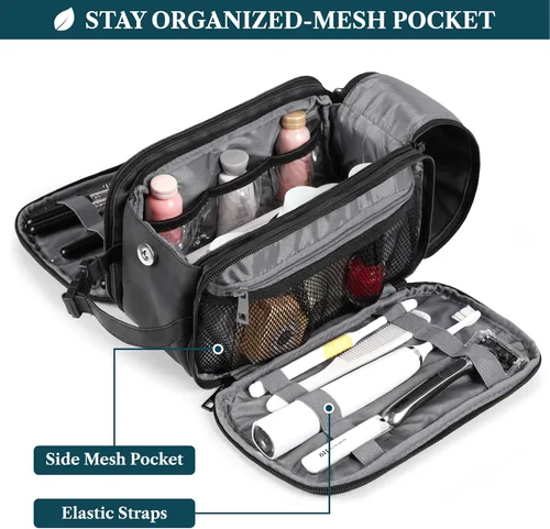 Vista 2 de PAVILIA Neceser para hombres y mujeres, bolsa de viaje, estuche organizador de artículos de tocador, artículos esenciales de viaje, kit de afeitado