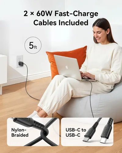 Vista 5 de INIU Paquete de 2 cargadores tipo C de 30 W de carga rápida y cable de carga USB C INIU de 6.6 pies, cable de carga rápida USB A a tipo C de 3.1 A