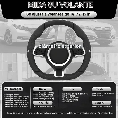 Vista 4 de SEG Direct Funda para volante de coche con fondo plano, forma D, 14 1/2-15 pulgadas (37-39 cm), cuero de microfibra negro