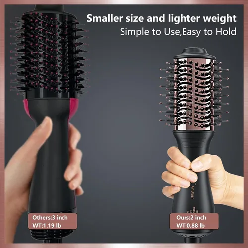 Vista 3 de Cepillo secador de pelo automático de doble voltaje con enchufe europeo, cepillo secador de pelo de viaje con bolsa de viaje, mini cepillo secador