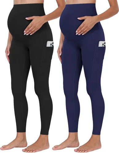 Vista 41 de WHOUARE Leggings de maternidad sobre el vientre con bolsillos para mujer, cintura alta, entrenamiento, pantalones de yoga