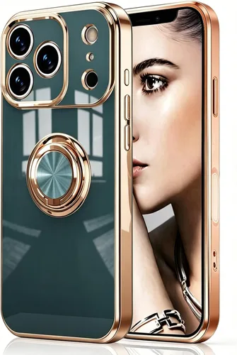 Vista 77 de Compatible con iPhone 11 Kickstand, anillo de rotación de 360 grados integrado con borde de oro rosa brillante que funciona con soporte magnético