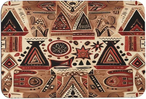 Vista 10 de Tapetes de baño para baño, color rojo, beige, marrón oscuro, patrón de tribu secreta, estilo bohemio, absorbente de agua, antideslizante, alfombra