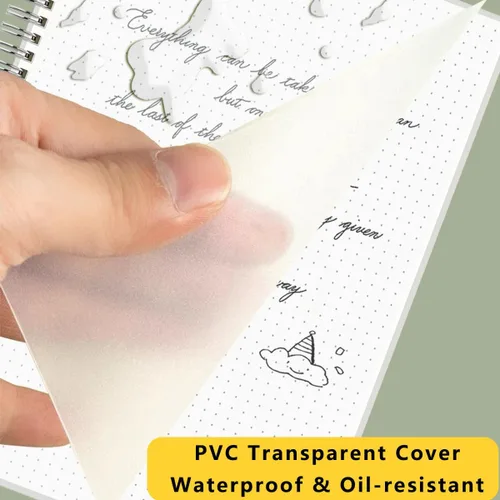 Vista 4 de Cuaderno de espiral punteado de 8.5 x 11 pulgadas con papel grueso de 120 GSM, banda elástica extraíble y tapa dura transparente, 160 páginas por