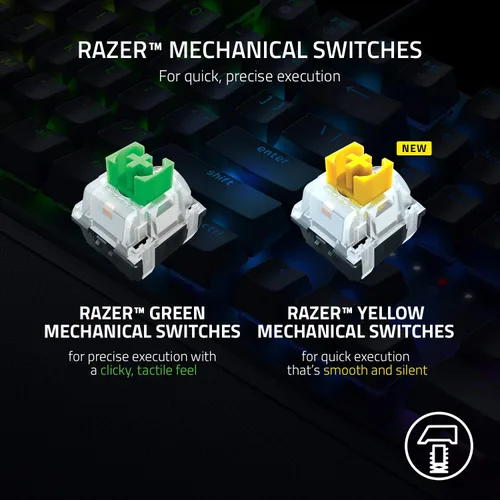 Vista 6 de Teclado mecánico para juegos Razer BlackWidow V3 Teclas mecánicas verdes - Táctil y sonoro - Iluminación RGB Chroma - Factor de forma compacto