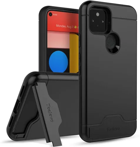 Vista 8 de Funda tipo cartera para Google Pixel 5, funda de doble capa con ranura para tarjeta y soporte para Google Pixel 5 - Negro