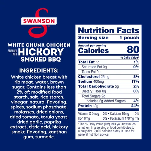 Vista 2 de Swanson Pollo Blanco en Trozos Ahumado con Hickory para Barbacoa Totalmente Cocido, Bolsa de 2.6 oz (Paquete de 12)
