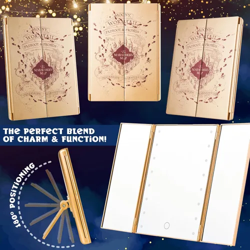 Vista 4 de Get Trend Regalos de Harry Potter, espejo de tocador LED con luces, espejo de maquillaje para escritorio, dormitorio, decoración de habitación Multi