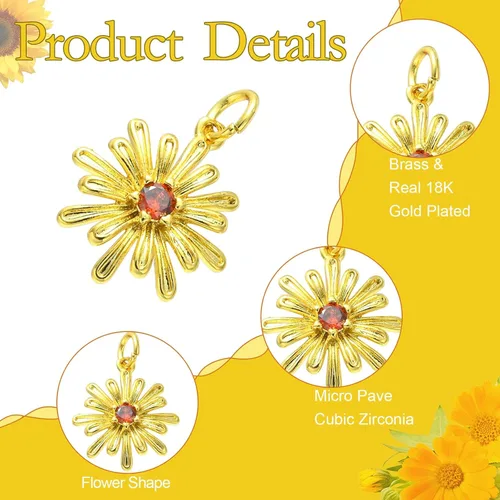 Vista 4 de Ipotkitt - 20 piezas de dijes de cobre con circonita cúbica micropavé en forma de flor con anillo de salto, dijes con forma de planta y flor