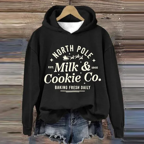 Vista 2 de BLUBUKLKUN Milk&Cookie Co. - Sudaderas con capucha para mujer, con estampado de letras, manga larga, casual, con capucha