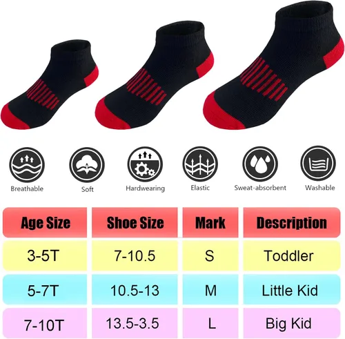 Vista 20 de 12 pares de calcetines de algodón atléticos para niños, calcetines de algodón medio acolchados de corte bajo