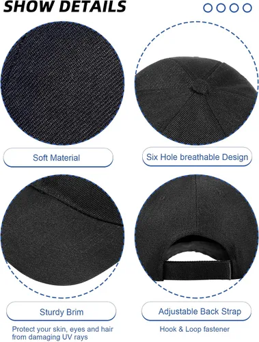 Vista 2 de Gorra de béisbol en blanco con correa trasera ajustable, gorra de camuflaje en blanco para camioneros, hombres y mujeres, Negro